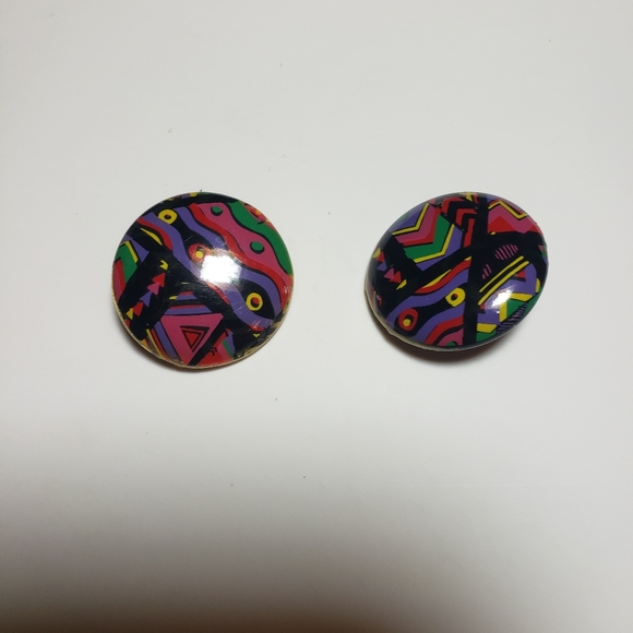 Vintage Large Abstract Clip Button Earrings - Picture 2 of 6